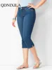 Damesjeans Zwarte denim broek Dames cropped broek Mager knielengte Jean Elastiek Hoge taille Moeder Oversize 240104