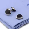 Cufflinks and Studs Set for MenClassic Black Enamel Crystal Tuxedo Shirt set mens Wedding Jewelry Cuff Button Gift 240104