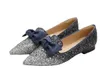 Mocassini Appartamenti Sandalo Pantofola Slip on Scarpe Abbaglianti fiocchi in pelle con glitter grossolani Punta piatta