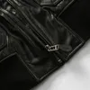 Vestes noires multi-étiquettes brodées pour hommes, revers américain décontracté, manteaux courts en cuir véritable, veste en peau de vache 240103