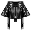 Skirts Women Latex Patent Leather Pleated Black Mini Skirt Shorts Sexy Low Waist Micro Garter Belts Metal Clips Miniskirt