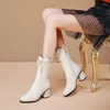 Boots Mid-Calf Women's British Style Bow-knot Zipp Shoes Are Really Soft Leather Chunky Heel Woman Mid Boot Botas Delgadas