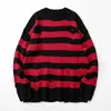 Men's Sweaters Black Stripe Men Pullover Hole Knit Jumpers Oversized Sweatshirt Harajuku Long Sleeve Tops