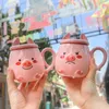 Mugs Cartoon Pig Shape Mug With Lid And Spoon Coffee Tea Cup Of Ceramics & Pottery Cups Christmas Gift