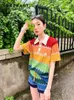 Klänning Cheerart Rainbow Sticked Short Two Piece Set Womens Outifits Summer 2022 High Fashion Top och Short Matching Set Clothing