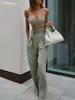 Pants Clacive Sexy Wide Trouser Suits Fashion Crop Top Palazzo Pants Two Piece Set Women Casual Bandage High Wasit Pants Set Female