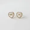 Stud Earrings 2PCS For Women 2024 Heart Bow Studs Superior Quality With Zircon Love Brass Gold Plated Accessories