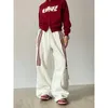 American Retro Lazy Style Wide Leg Pant Solid Stripes Elastic High midje Drawstring Loose Casual Straight Sports Trousers Y240104