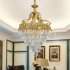 Lâmpadas pendentes All-bronze Crystal Chandelier Sala de estar Villa Escadaria Hall de Entrada Personalidade Iluminação Criativa