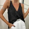 Women's Blouses Lady V Neck Sleeveless Sling Pullover Tops Fashion Sequins Backless Tank Shirt Blouse Elegant High Street All-match Loose