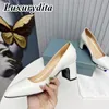 High quality Designer Womens High Heels Luxury Dinner Leather Sandals Fashion Design Casual Muller Shoes Office Girl Bar Shoes for ladys triangle heel YMPR 0021