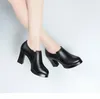 Dress Shoes High Heel Pointed Toe Thick With Black Single Fashion Women's Shallow Heels Autumn Leather