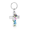 Keychains Cremation Jewelry Cross Urn Keychain for Ashes Rose Flower Keyrings Memorial Ash Holder Pendant Women Men