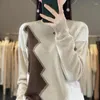 Swetry damskie 2024 Autumn and Winter Cashmere Sweater O Neck Pullover wełniany Splice Casual Fashion Kurtka