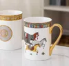 Nordic Internet-Famous and Vintage Milk Tea Drinks Coffee Cup Gilt Edging Porcelain Large Capacity Mug Plate Rack Set Wholesale