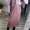 Gonne Donna Primavera Autunno Elegante gonna alta con paillettes lucide Office Lady Basic Midi lungo Nero Rosa per donna