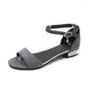 Sandali punta aperta in pelle scamosciata scarpe estive da donna moda strass cinturino con fibbia tacco quadrato caviglia femminile
