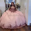 Glittrande rosa paljett quinceanera klänningar charro älskling puffy fluffig bollklänning söt 16 klänning sexton födelsedagsfest klänning spets upp lyx vestidos de 15 anos