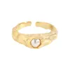 Anneaux de cluster 925 Sterling Silver Open INS Niche Light Design de luxe Sentiment Fold Texture Tin Paper Pearl Ring