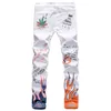 paarse jeans herenbroek Chaopai High Street heren elastisch slim fit 3D kleurenprint zwart witte broek skelet graffiti Chaomen's jeans