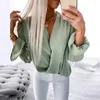 Blouses Femmes Femmes Simple Tempérament Commute Chemise Mode Couleur Unie Col V Pull Tops Élégant Casual Évasé À Manches Longues En Mousseline De Soie