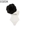 Women Swimsuit Simple Solid Color One-Piece with Cluster Decoration In Black/White on The Shoulders Fashionable and Elegant 240103