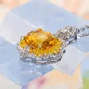 Pendants Sparkling Oval Citrine Pendant Necklace S925 Silver Yellow CZ Crystal Clavicle Chain Ladies Sweater Trend Jewelry