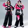 Girls Street Dance Motorcykel Crop Jacket Cargo Pants Boys Hip Hop Contrast Coat Cloths Set Kids Jazz Costume Child Streetwear 240103