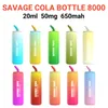 E Cigarette Savage Cola Bouteille Puff 8000 Stylo vape jetable 20 ml Prérempli 650 mAh Rechargeable 50 mg vs Puff 9000 Randm Tornado 12000