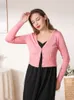 Outerwear Vneck Knitted Ladies Sweaters Tricot Black Crochet Top Clothing Cropped Women's Coat Spring Cardigan Female Pink 240104