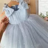 女の子のドレスふわふわチュールレース半袖ロングフラワードレスかわいい結婚式の小さな子供の誕生日夕食カスタマイズ