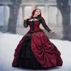 Gothic Viktorianische Brautkleider mit Spitzenjacke Bolero Vintage Schwarz und Dunkelrot Mittelalterliches Landhaus-Brautkleid 2024 Rüschen Fantasy-Brautkleid Halloween