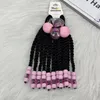 arrival kids braided elastic ponytails with 30mm bobbles box braid blue green white beads with colorful bow tie 240104