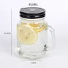 450 ml Mason Jar Mugs med handtag gammaldags glasflaska juice dricka klart vatten med täcke halm dryck cup 240103