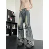 Mäns jeans Män Loose Fit Blue Baggy Fashion Spring och Autumn Wide Leg Pants Denim Trousers Clothing Harem A123