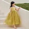 Robes de fille élégante princesse robe en Tulle enfants fleur sans manches enfants pour la fête de noël première Communion robe de bal