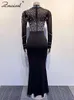 Vestidos casuais znaiml casamento elegante até malha ver através de retalhos vestido longo mulher diamantes strass sereia baile formal aniversário