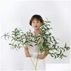 装飾的な花の花輪人工オリーブの枝の葉シミュレーション緑の植物シルク自家製ブーケホームガーデンドロップdhwuh