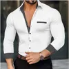 Herrklänningskjortor lyxskjorta långärmad avslappnad smal muskelknapp plus storlek s-6xl ultra tunn mjuk tyg