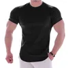 Costumes pour hommes A3382 hommes T-Shirts d'été haute élastique coupe ajustée t-shirt à séchage rapide ourlet incurvé hommes T-Shirts couleur unie 3XL