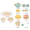 Tea Party Tabelleware Wood Handiccraft Toy Kitchen Preteny Play Set for Toddlers Kids Birthday Present Favors Toys 240104