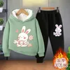 Meninos meninas velo quente hoodies calças ternos primavera outono inverno dos desenhos animados casaco camisola camisolas 2 pçs/set para criança 2-12y 240104