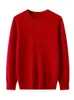 Ny höst och vinter 100% Pure Merino Wool Drawed tröja Män o-hals långärmad kashmir stickad kläder Basic Top 240104