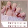 Faux ongles doux été faux patchs rose paillettes nue presse sur les femmes portables autocollants d'art d'ongle entièrement fini