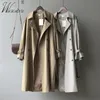 Classic Khaki Long Trench Coats Women Oversize 80kg Korean Elegant Belt Windbreaker Spring Outerwears Double Breasted Gabardinas 240104