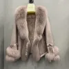 Plus-abrigos de invierno para mujer con cuello de piel de zorro auténtica, chaqueta de piel de conejo auténtica y piel, prendas de vestir exteriores delgadas para mujer