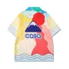 قميص خمر قميص Casablanca Summer Stripes New Platwork Color Hawaiian غير الرسمي رجال فضفاضة النساء الأزواج القمصان قصيرة الأكمام