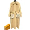 Trench women Fall and winter new designer cashmere coat long jacket mink splicing pockets stay warm and protect against the cold 1F8D4