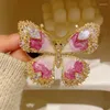 Brooches Beautiful French Rose Fuchsia Enamel Pins Temperament Luxury Cubic Zirconia Butterfly For Women Suit Coat Accessories