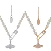 Collier de perles Designer Design Pin Saturn Perlé Pendentif Dames Diamant Colliers Cuivre 18K Doré Bijoux Collier perles avec boîte